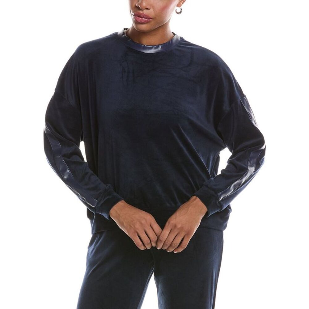 Knit Riot Womens  Velour Lounge Crewneck Sweatshirt, Navy